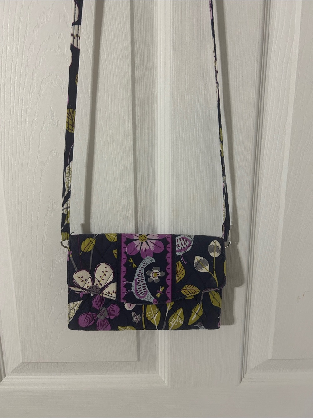 Vera Bradley Floral Quilted Crossbody wallet/Bag - Navy, Purple & Green